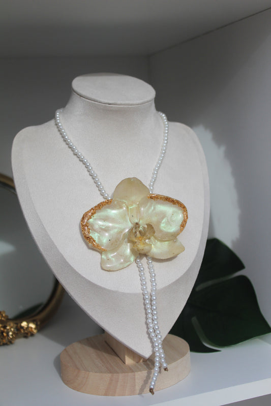 Pearl + Orchid necklace