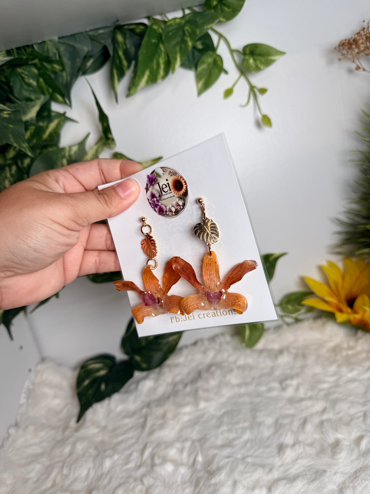 Golden Forest Orchid Earrings