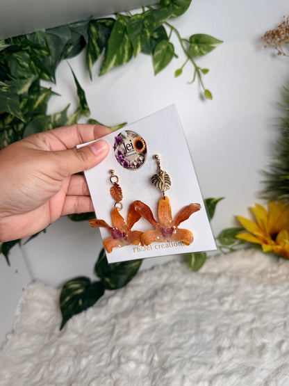 Golden Forest Orchid Earrings