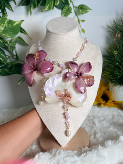 Exotic Poppy & Orchid Necklace