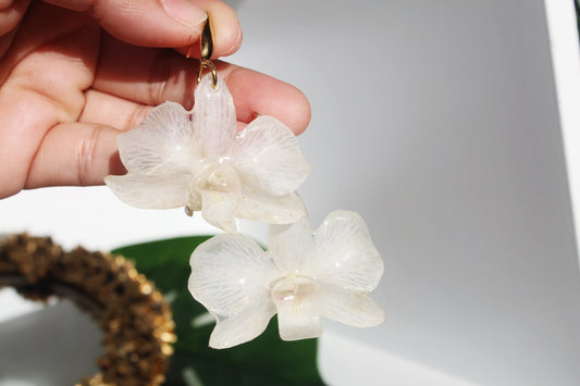 White mini Orchid earings