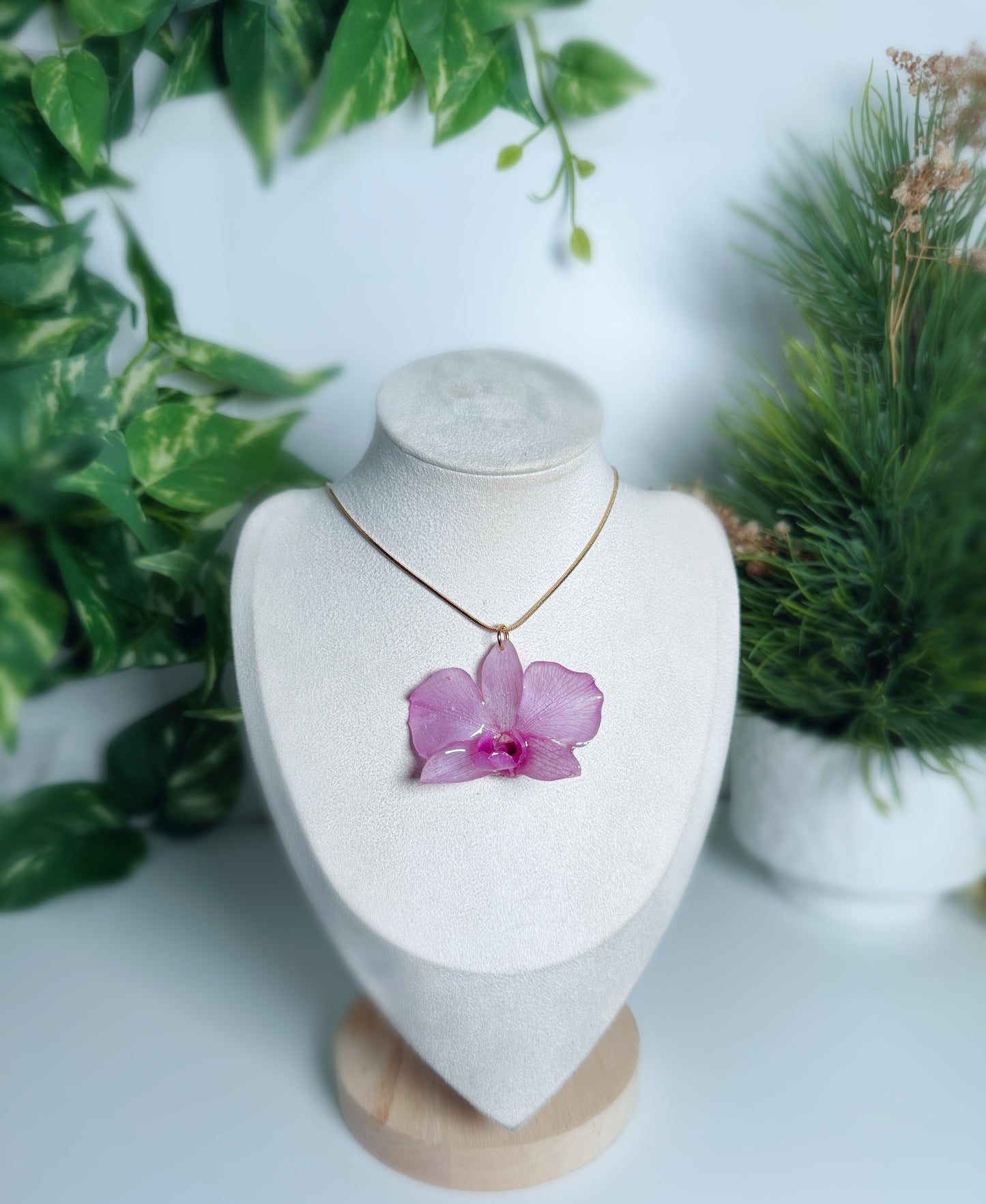 Purple Dendrobium necklace