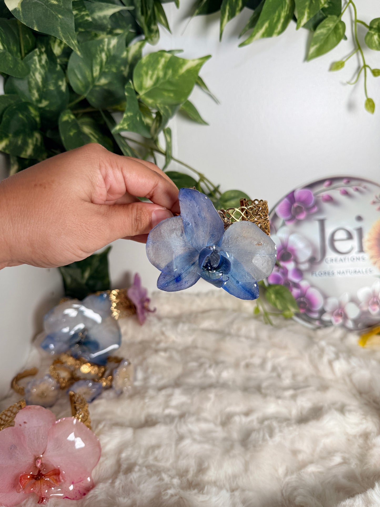 Azure Whisper Phalaenopsis Cuff Bracelet