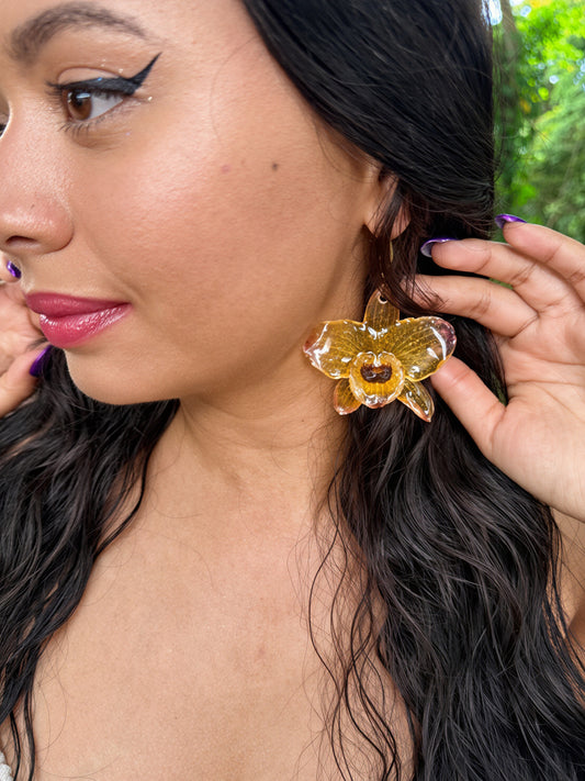 Golden Orchid Glow Earrings