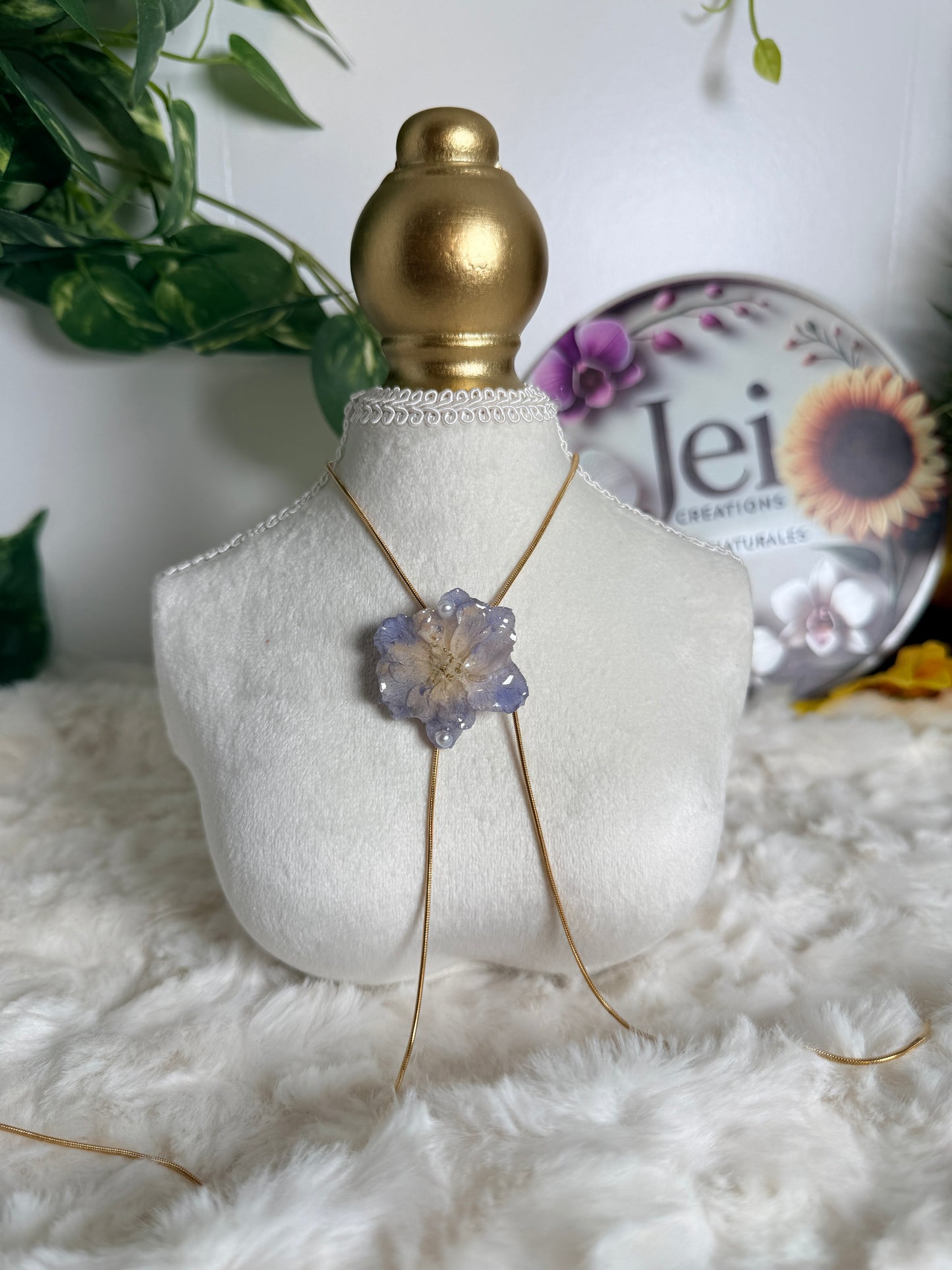 Blue Delphinium Lariat Necklace