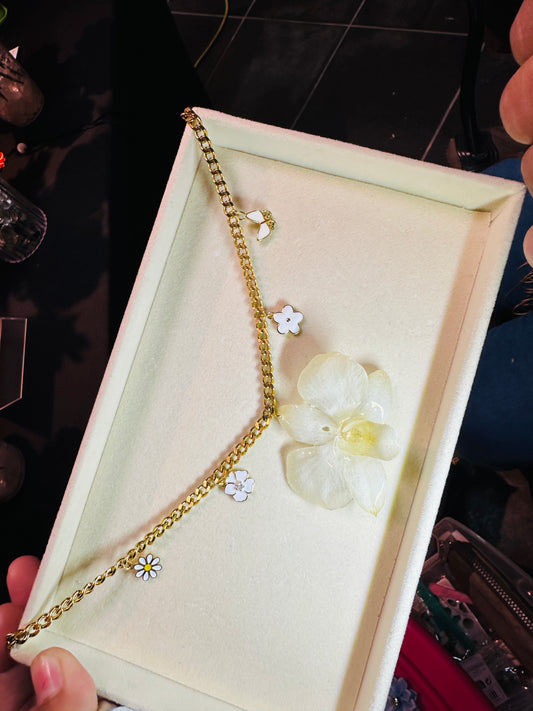 White Orchid charm necklace