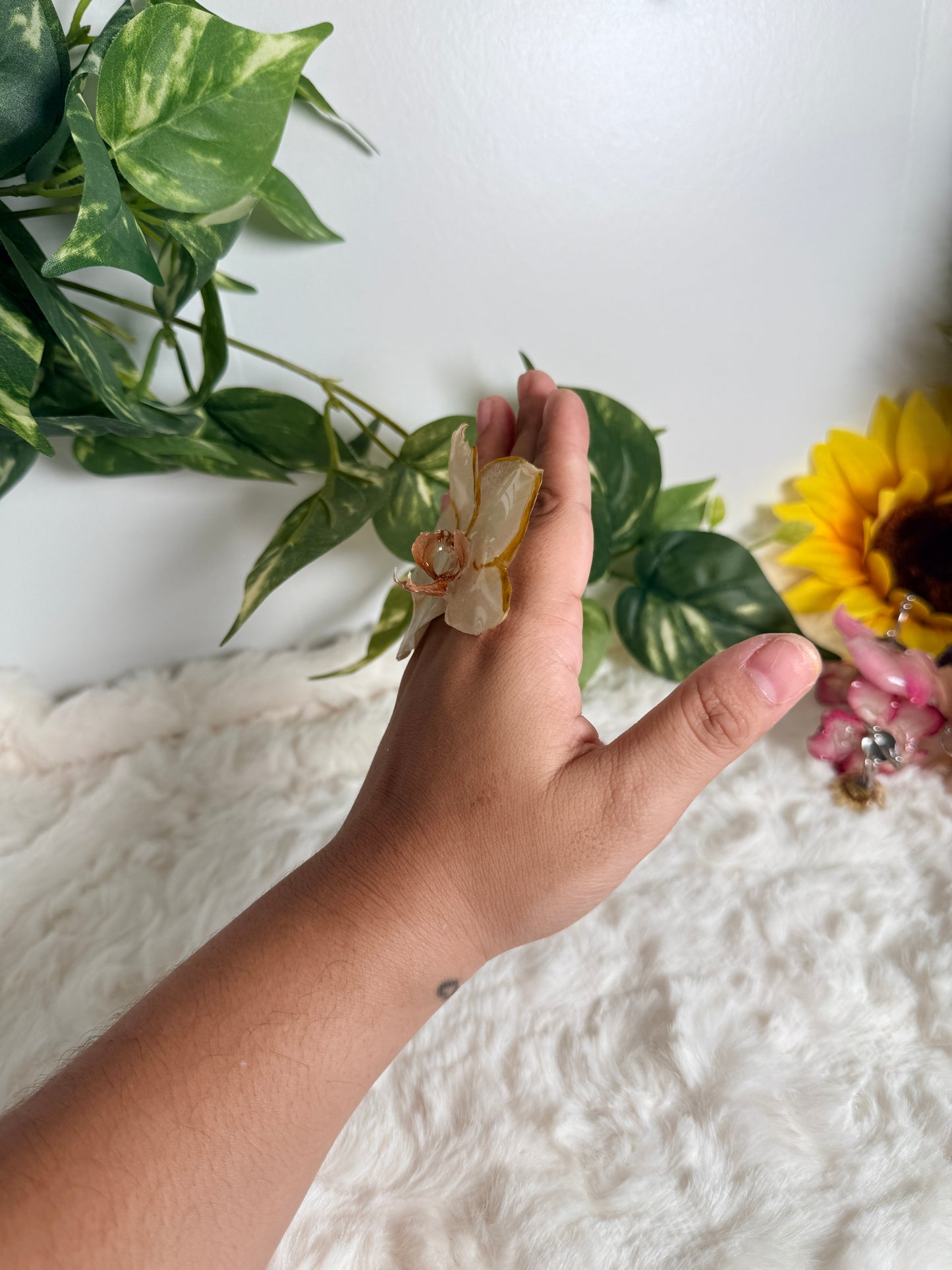 Golden Ivory Orchid Ring