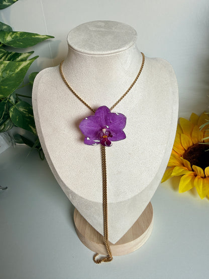 Mini Phalaenopsis orchid lariat necklace