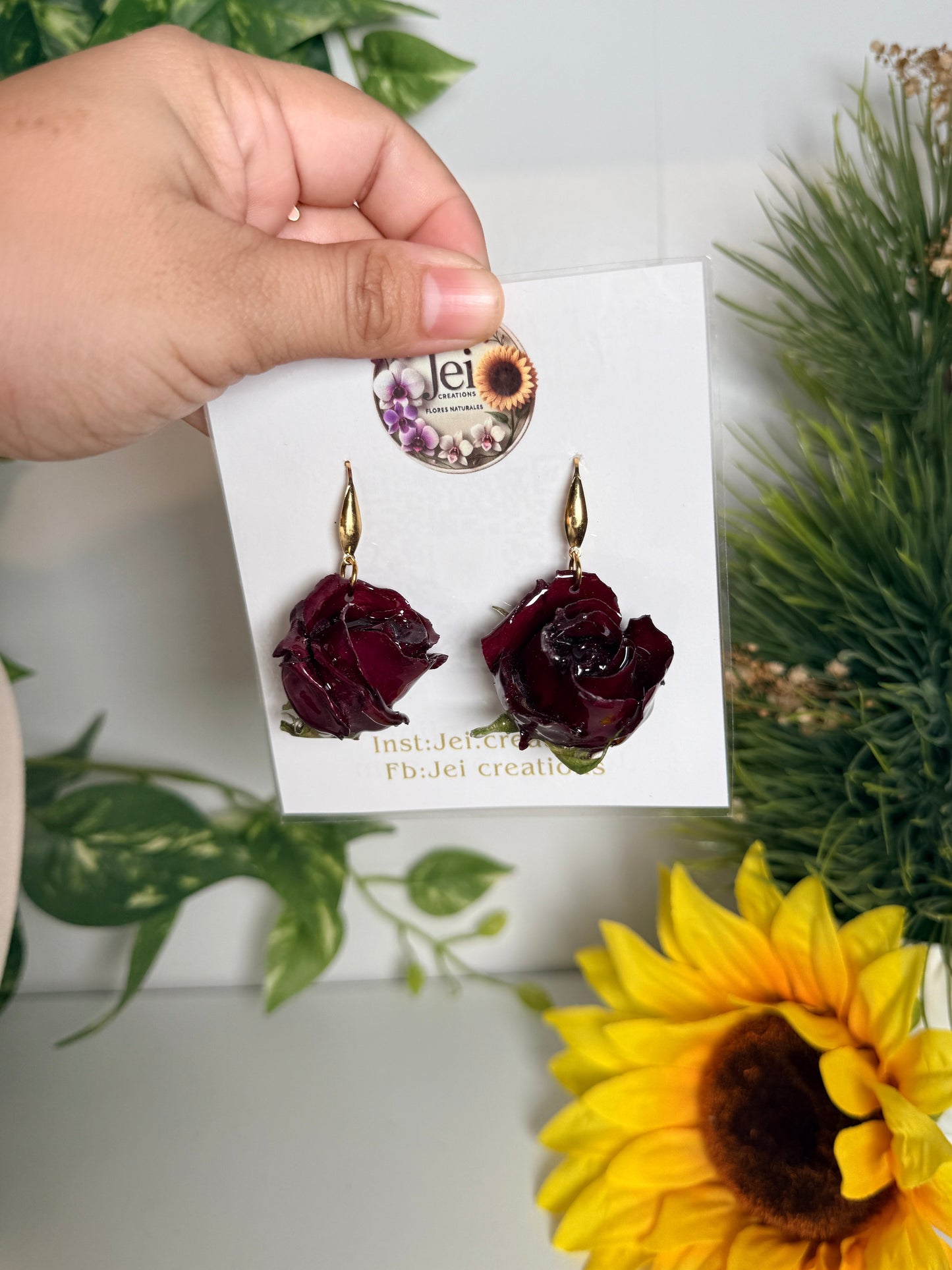 Red rose earrings