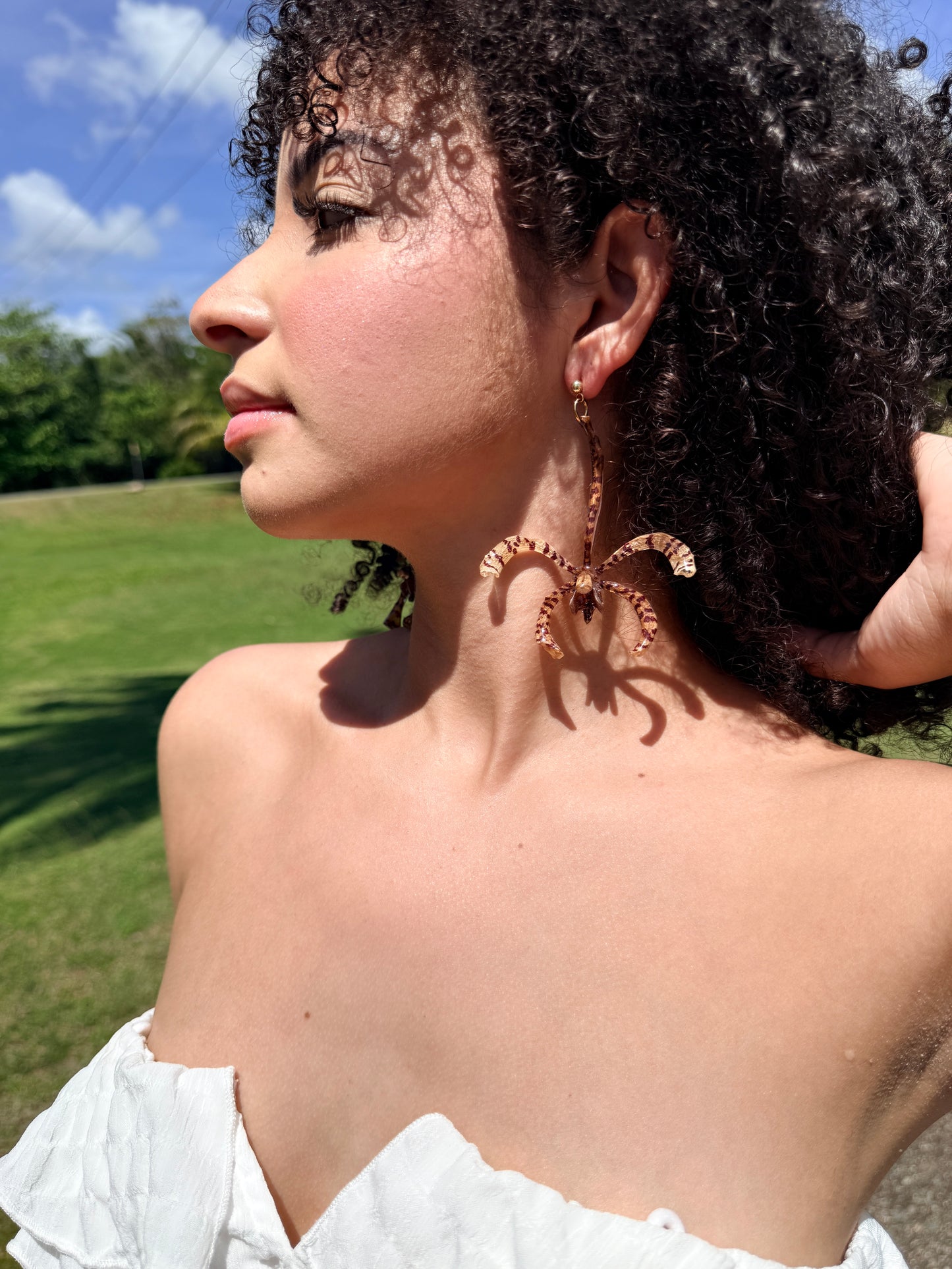 Animal print spider Orchid earings