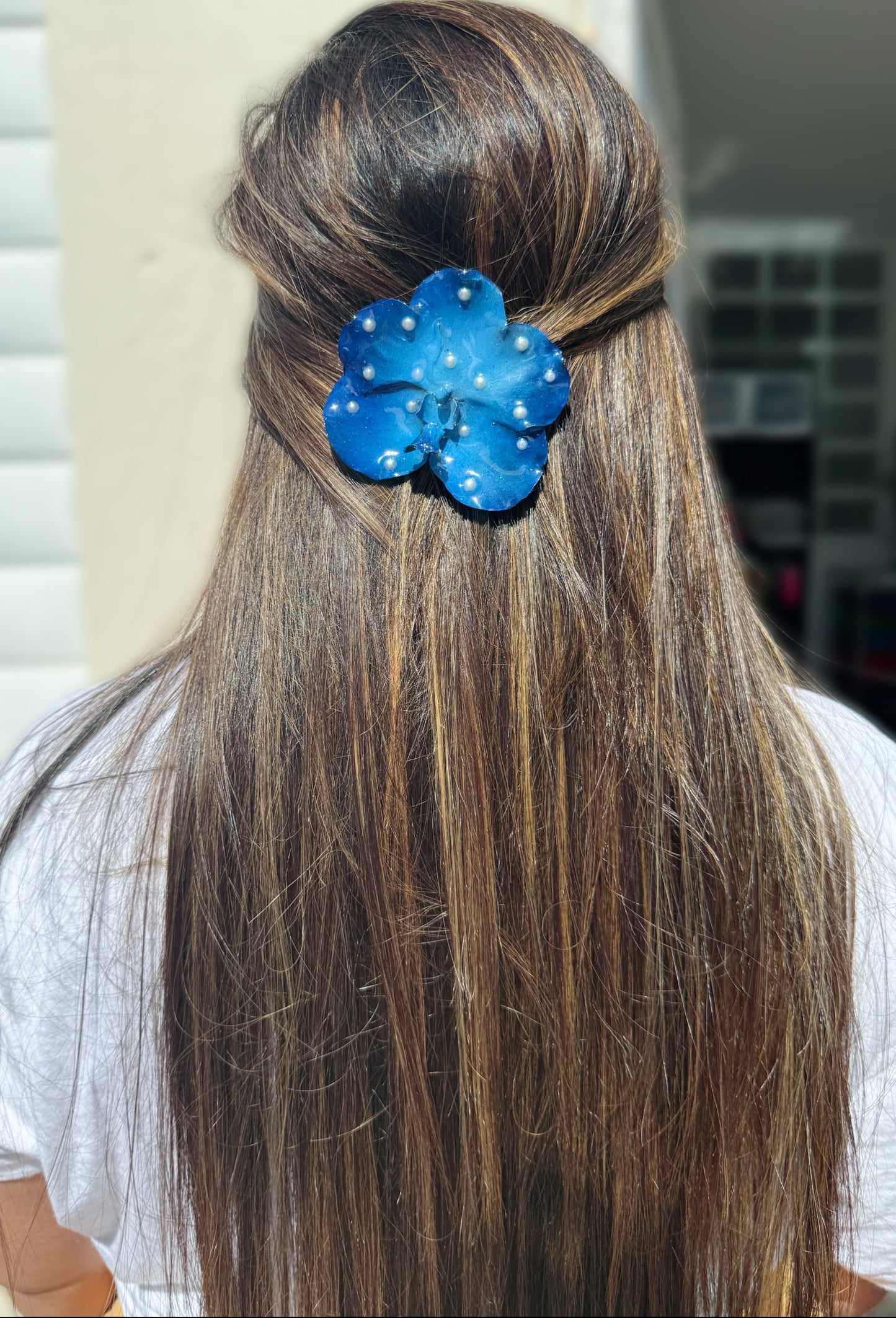 Blue banda Orchid Hair clip