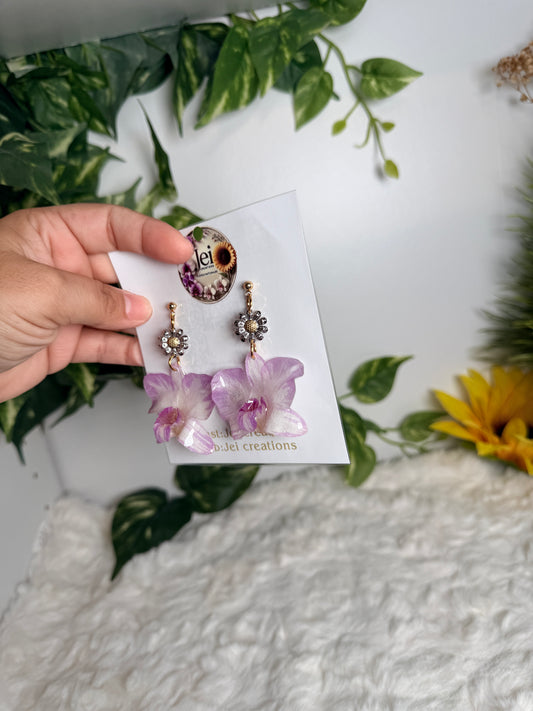 Lilac Daisy Orchid Earrings