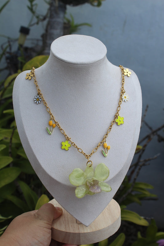 Dendrobium Orchid charm necklace