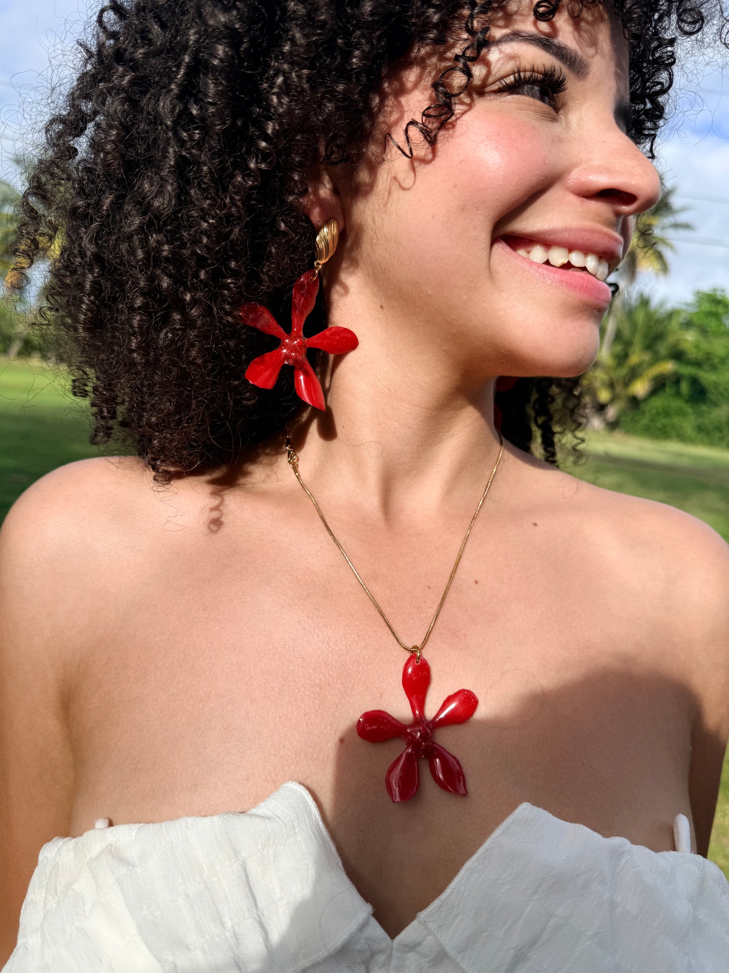 Red Orchid earings