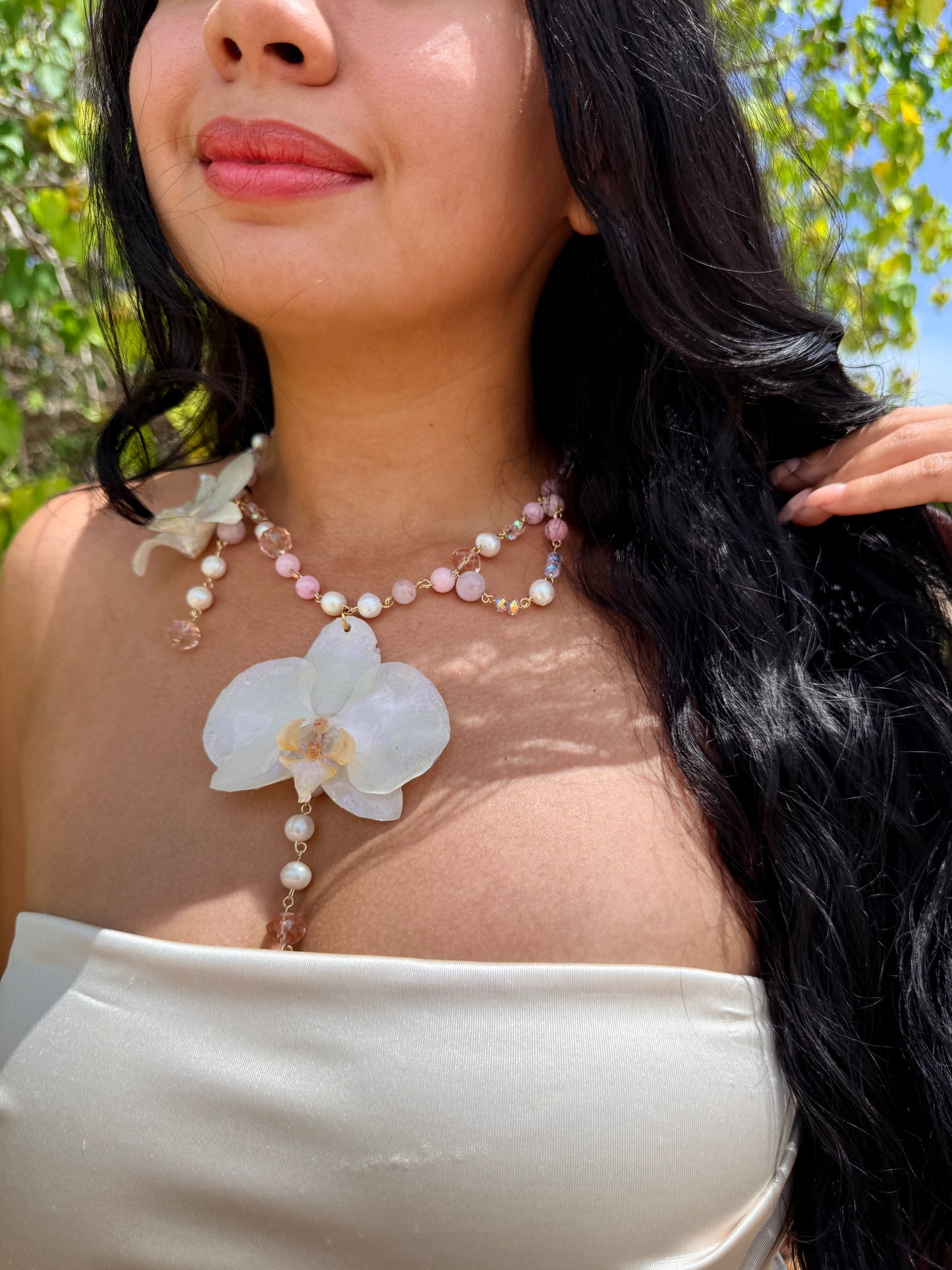Phalaenopsis & Dendrobium Pearl Drop Necklace