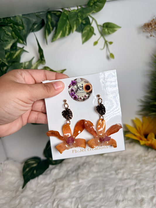 Golden Forest Orchid Earrings