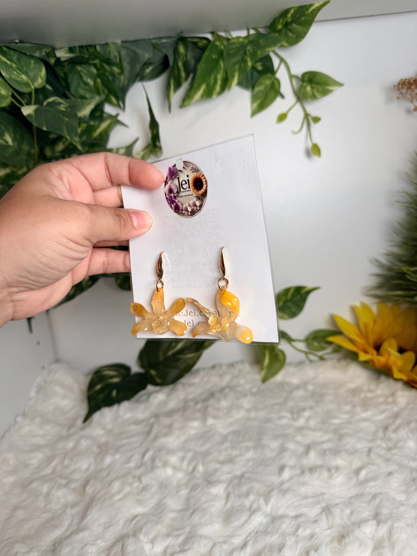 Golden Vanilla Orchid Earrings
