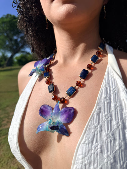 Lapis Orchid Statement Necklace