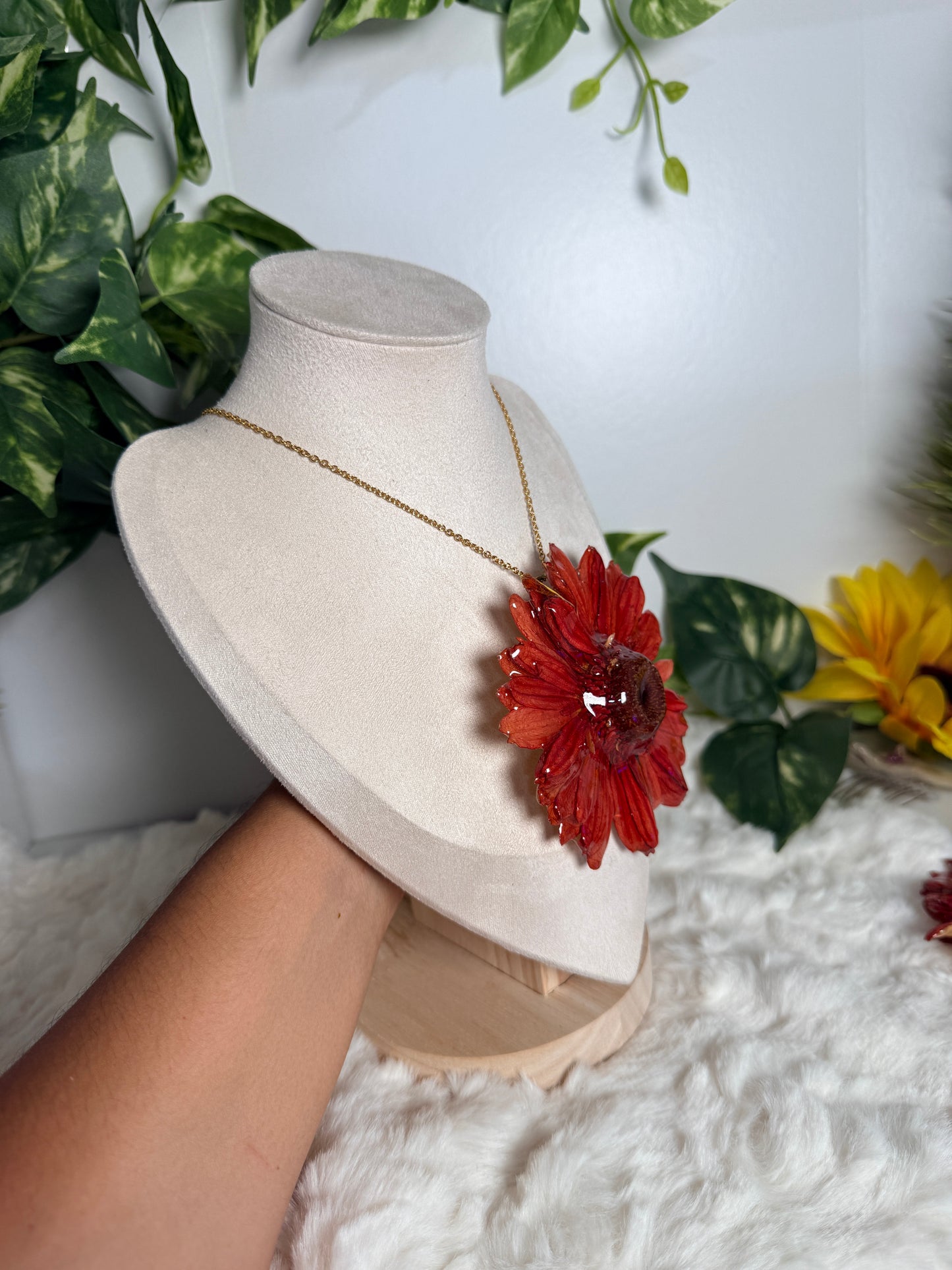 Crimson Gerbera Statement Necklace