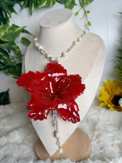 Crimson Poppy Pearl Necklace