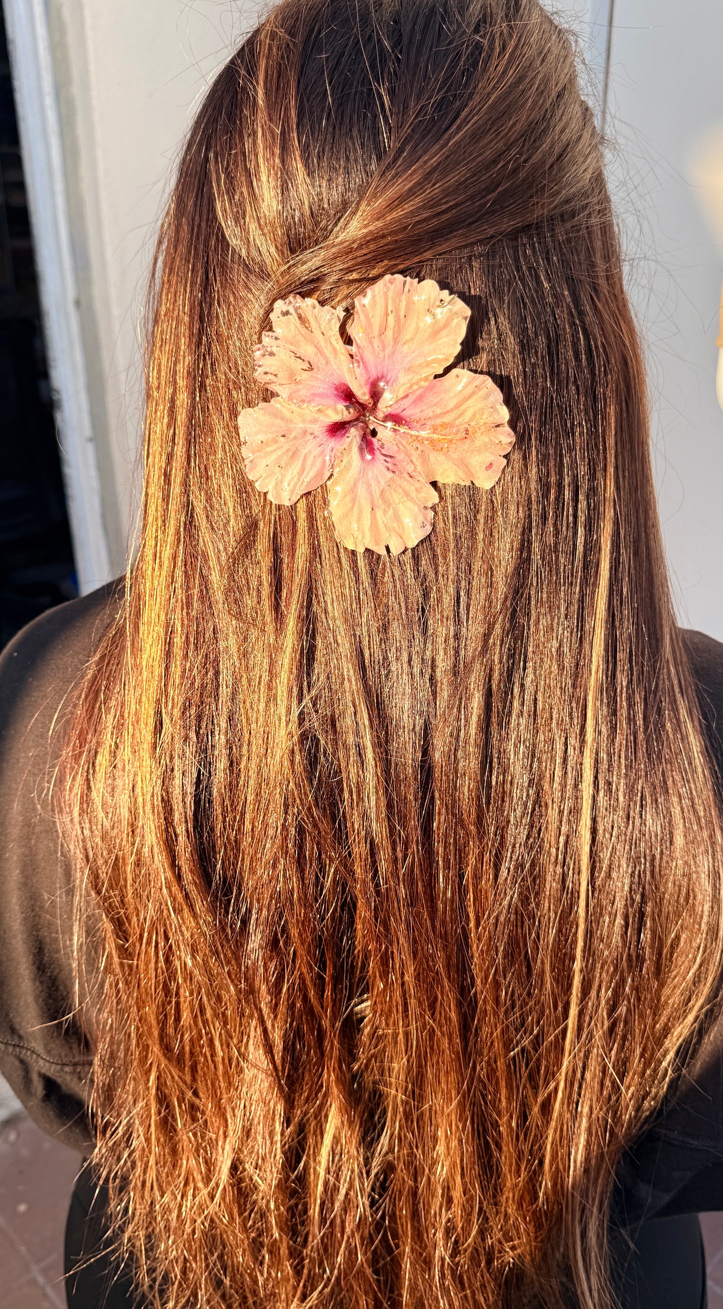 Peach/Pink amapola hair clip