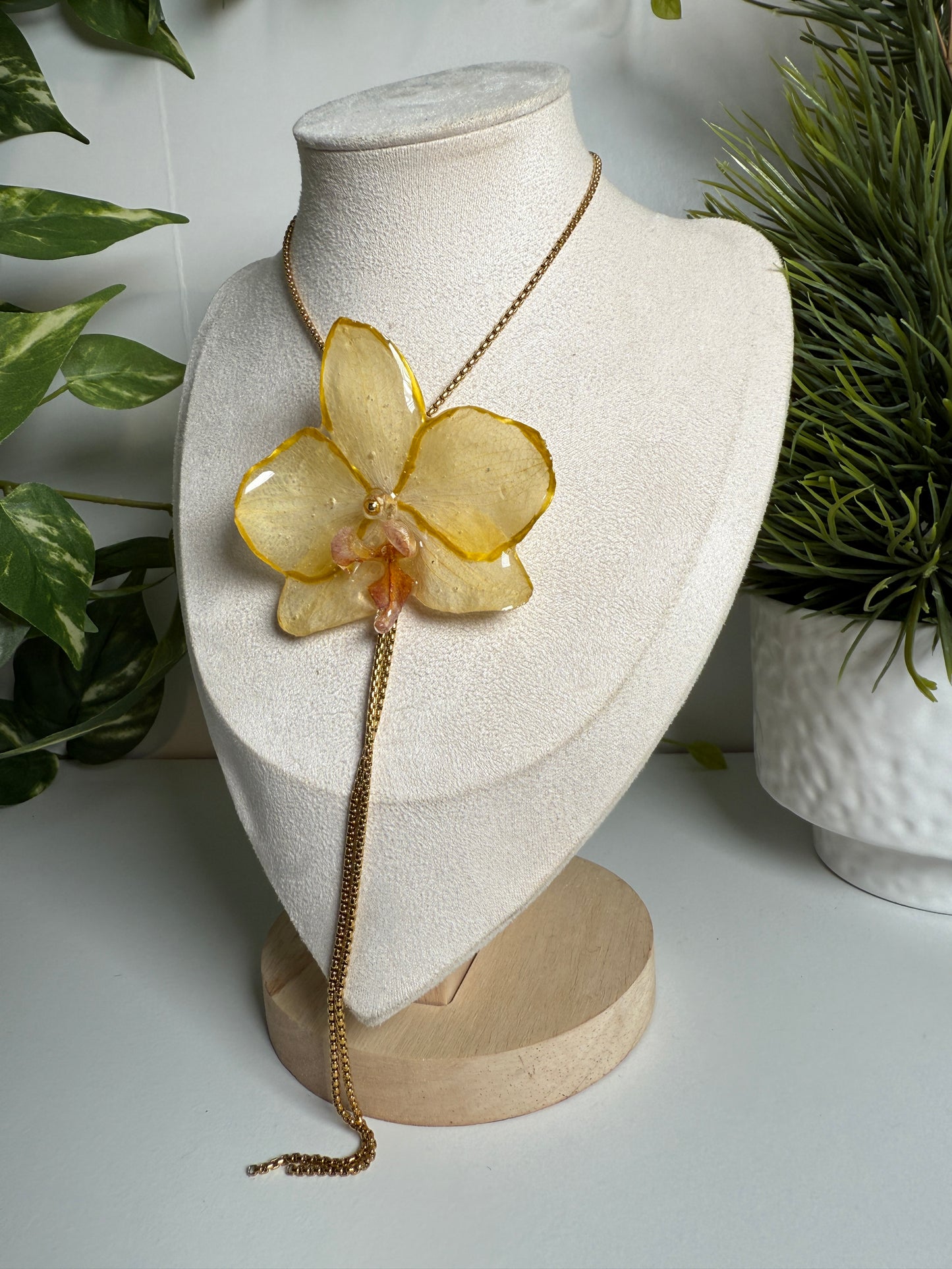 Yellow Phalaenopsis Orchid Lariat necklace