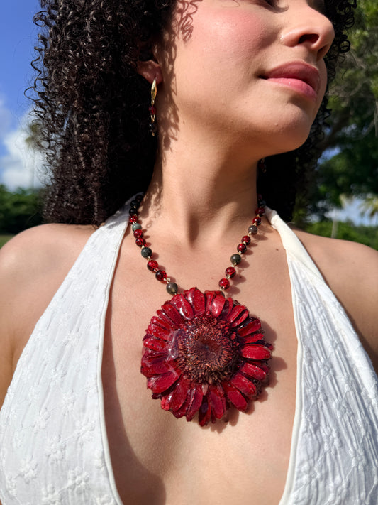 Crimson Gerbera Statement Necklace