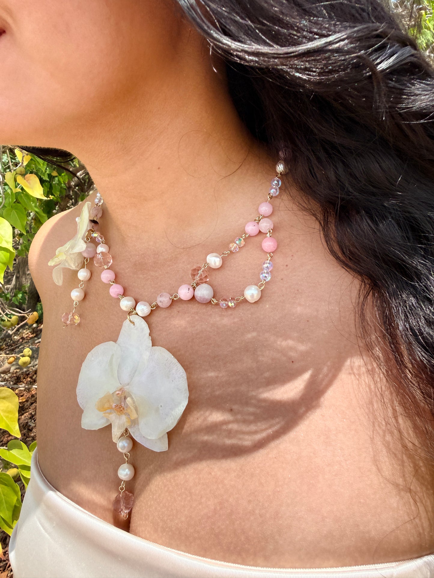 Phalaenopsis & Dendrobium Pearl Drop Necklace