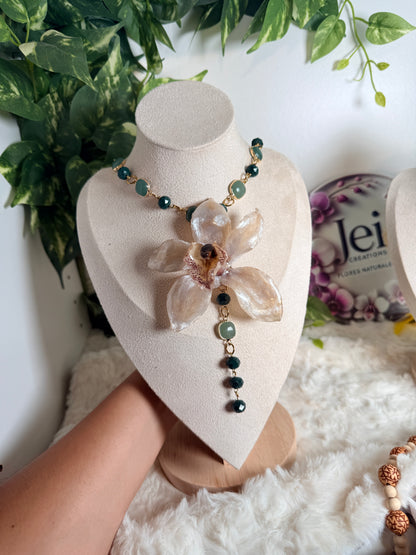 Ivory Cymbidium Lariat Necklace