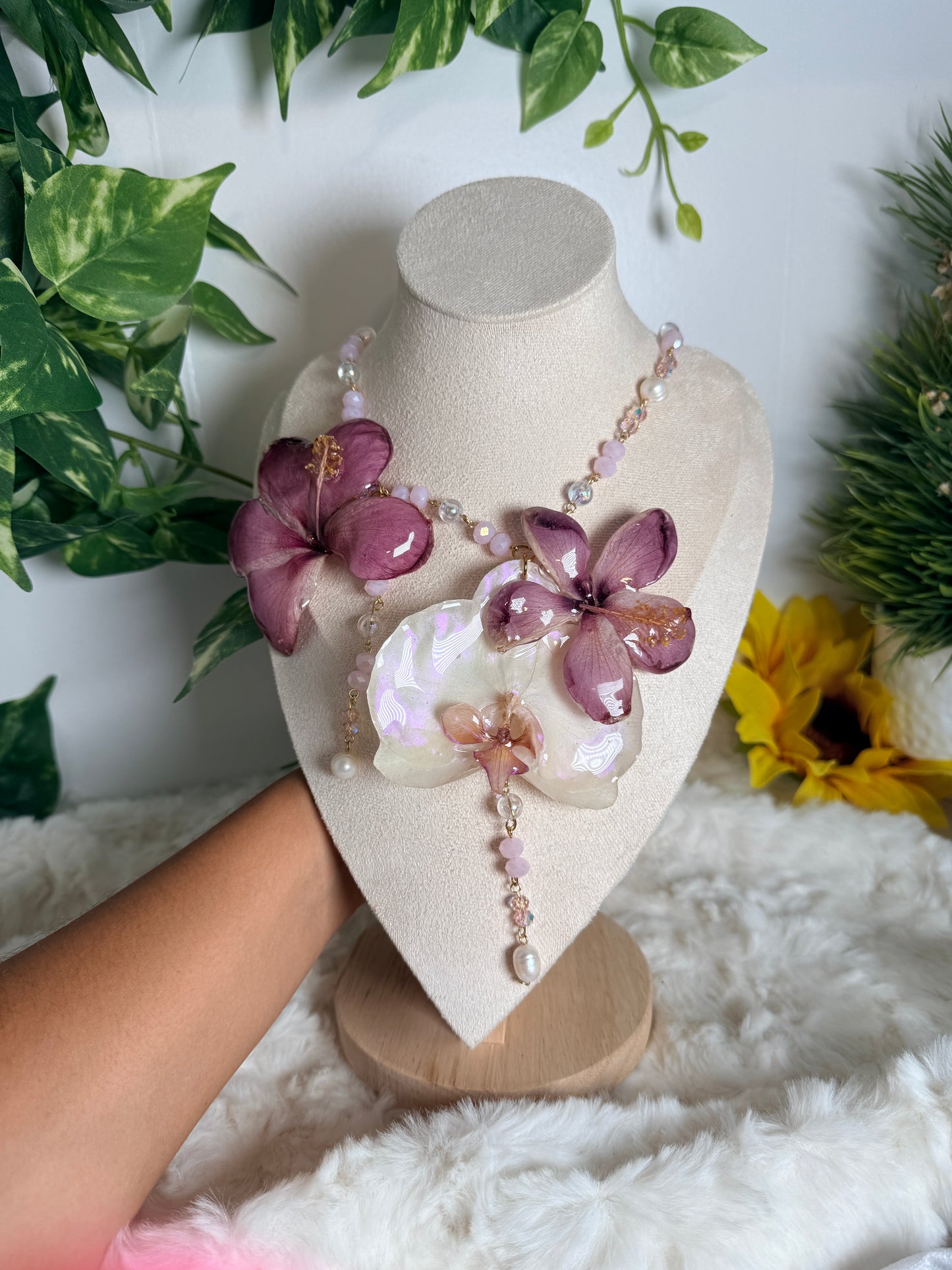 Exotic Poppy & Orchid Necklace