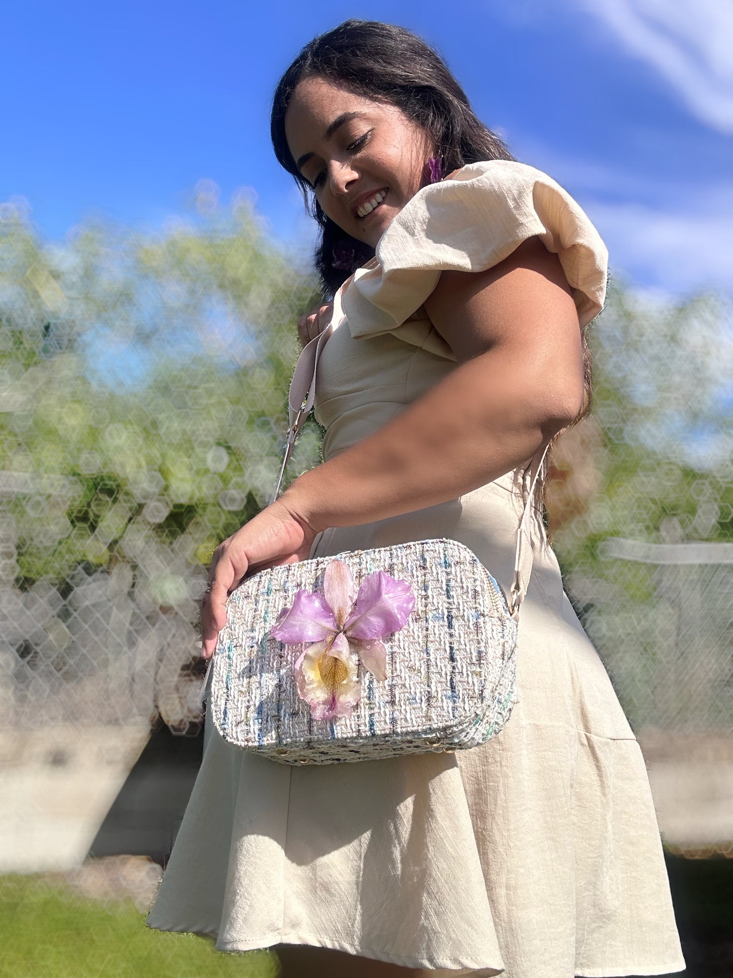 Cartera con orquídea Cattleya natural