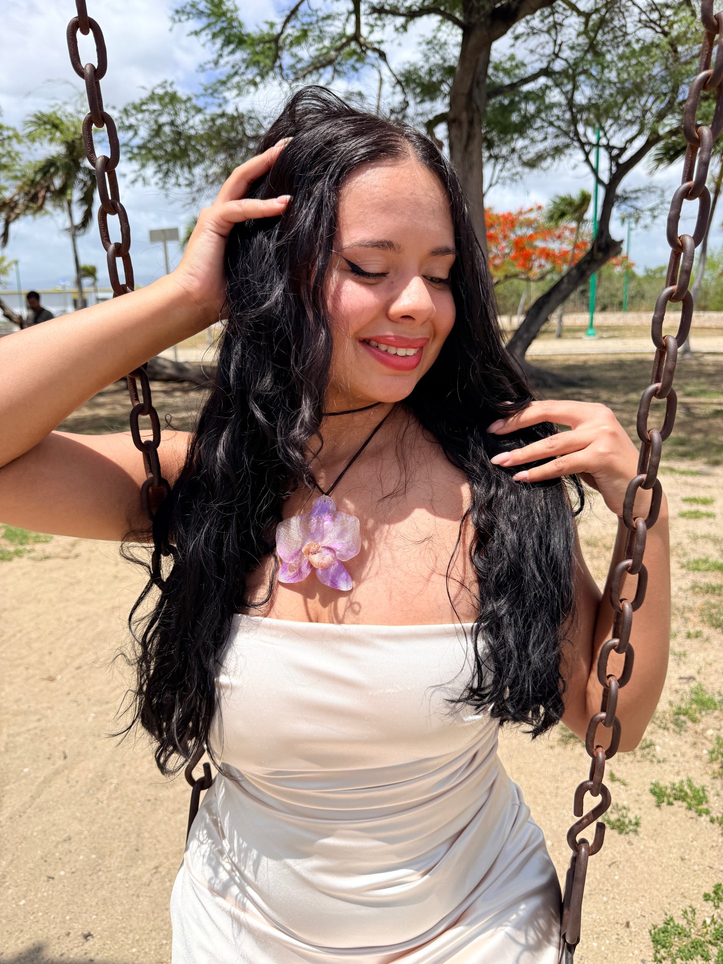 Amethyst Phalaenopsis Leather Choker