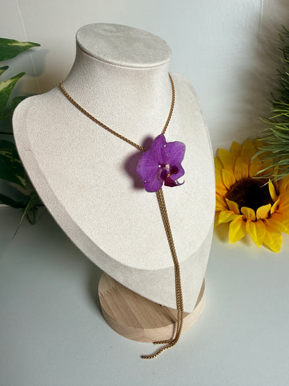 Mini Phalaenopsis orchid lariat necklace