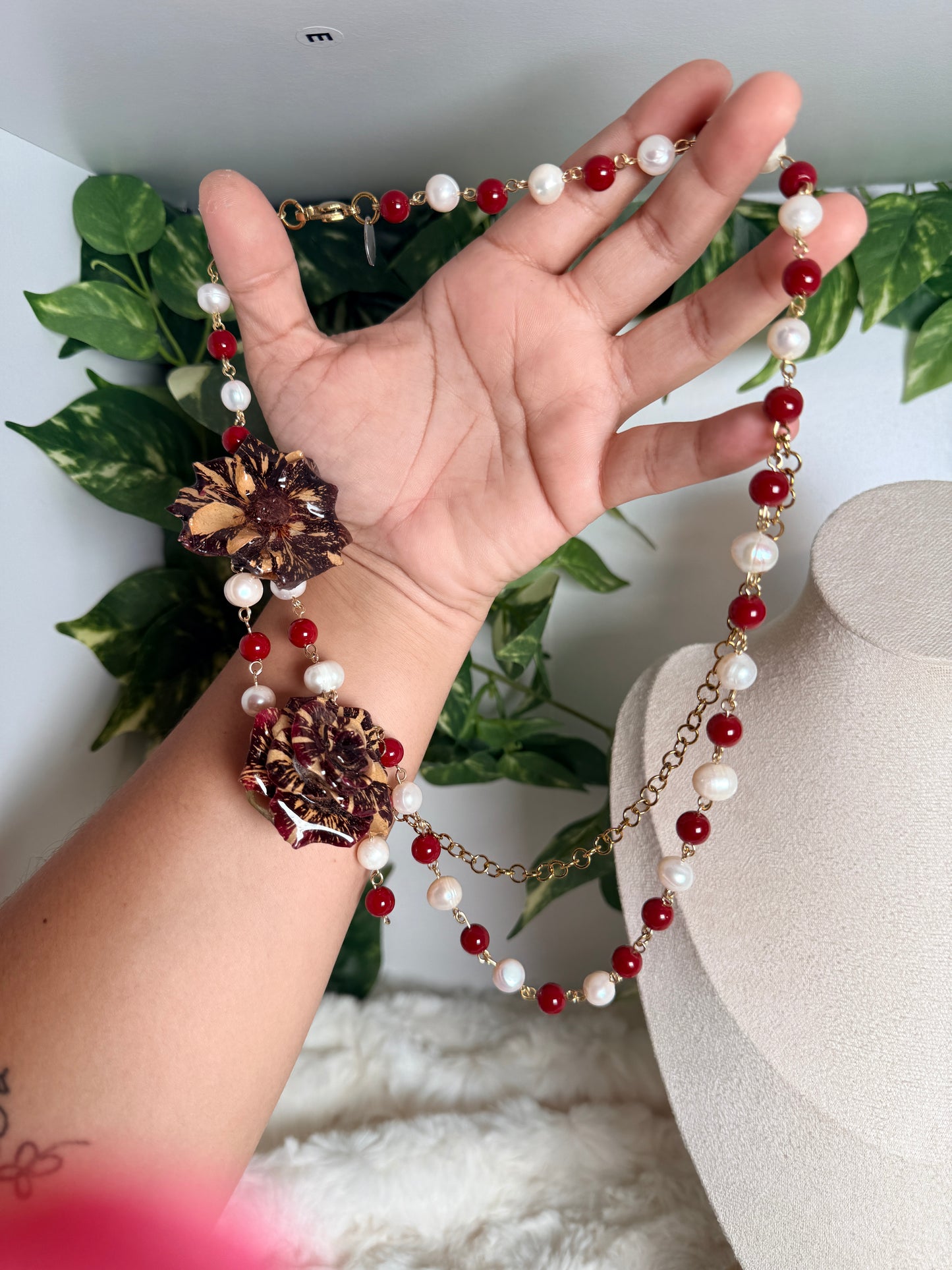 Crimson Rose Cascade Necklace