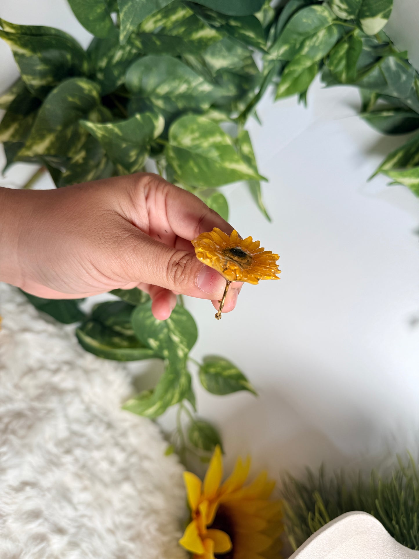 Golden Sunflower Adjustable Ring