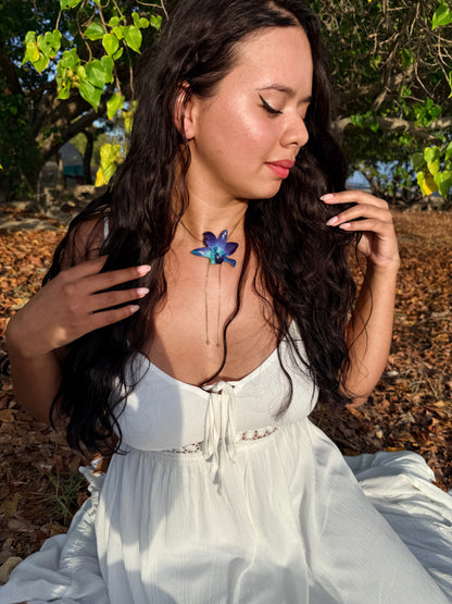 Blue Dendrobium Lariat Necklace