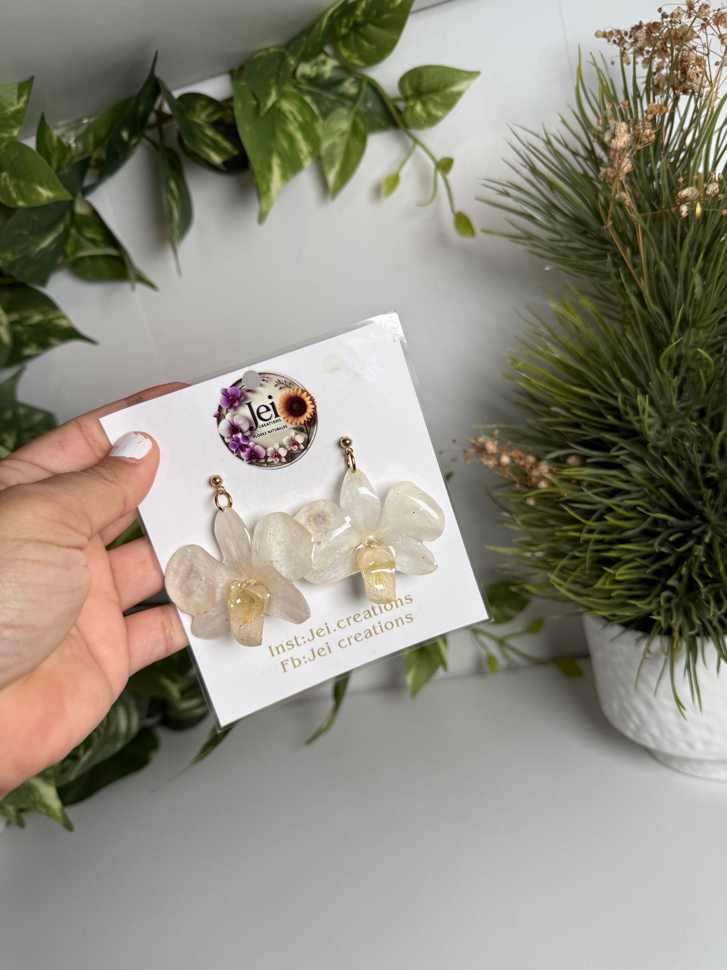 White Orchid earings