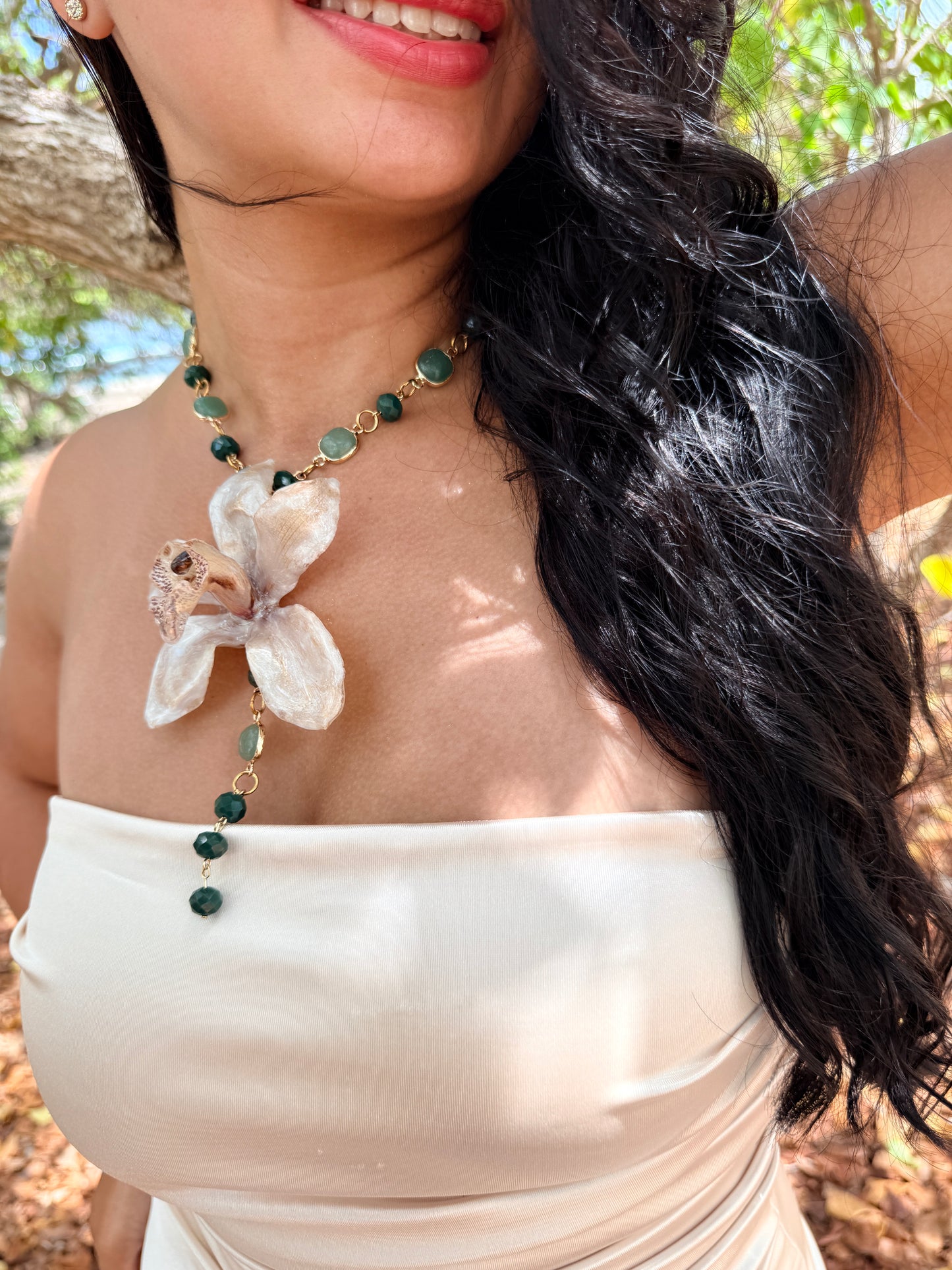 Ivory Cymbidium Lariat Necklace