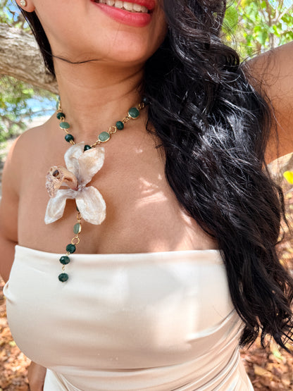 Ivory Cymbidium Lariat Necklace