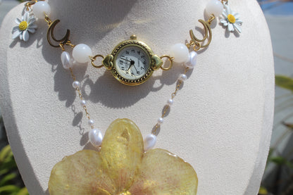 Orchid clock fancy necklace