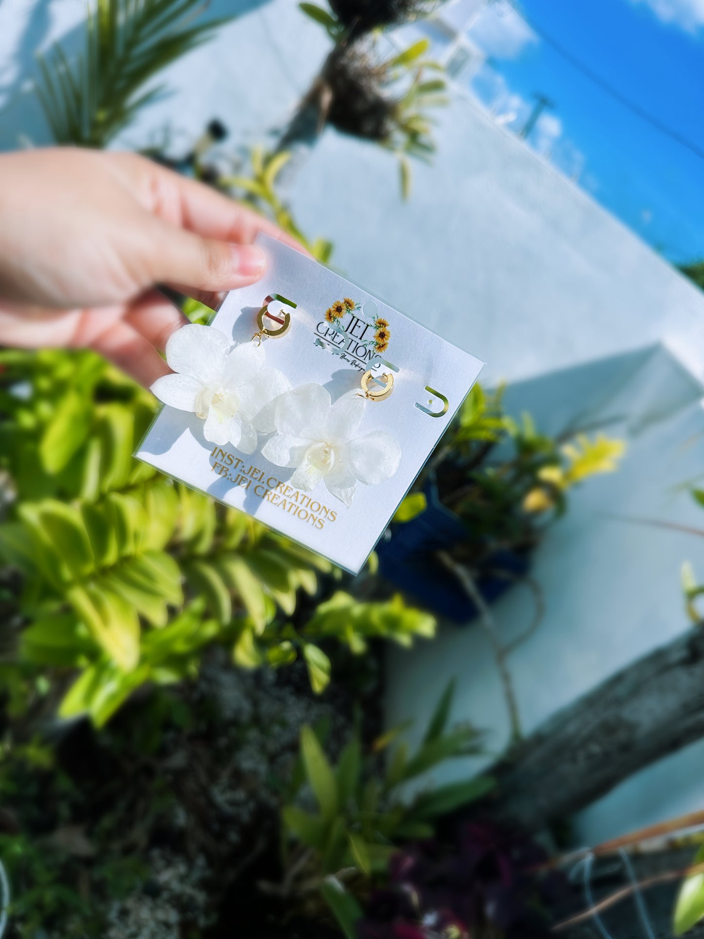 White Dendrobium orchid earings