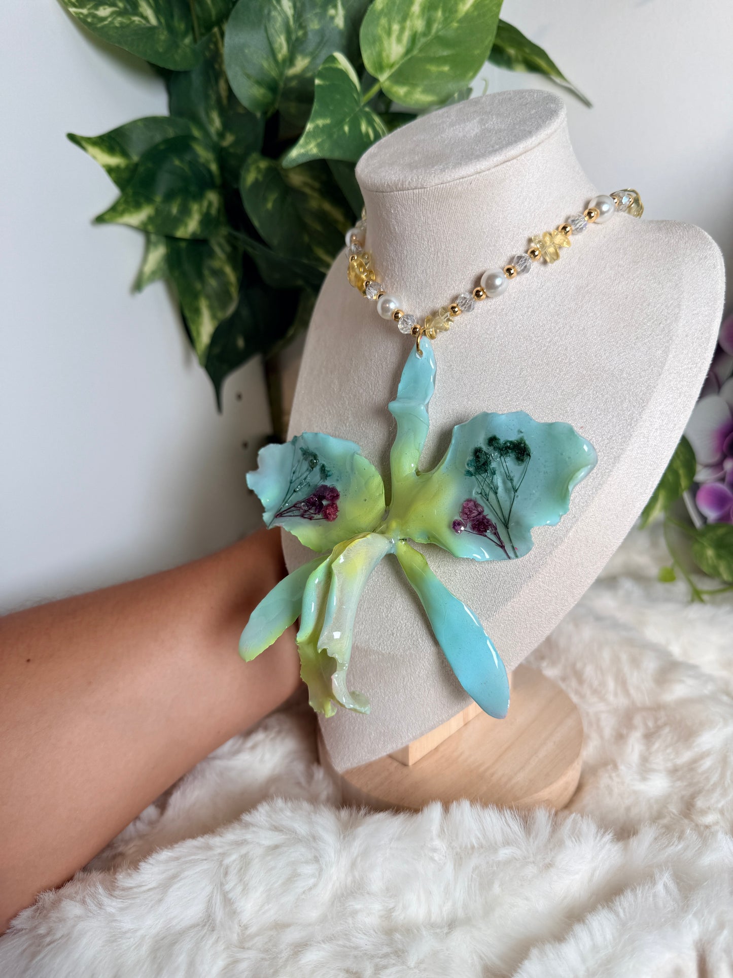 Cattleya Botanical Statement Necklace