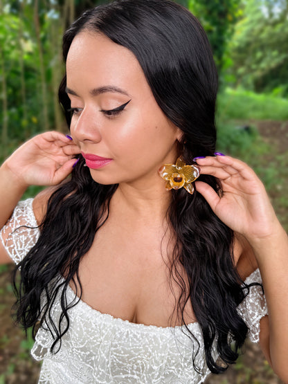 Golden Orchid Glow Earrings