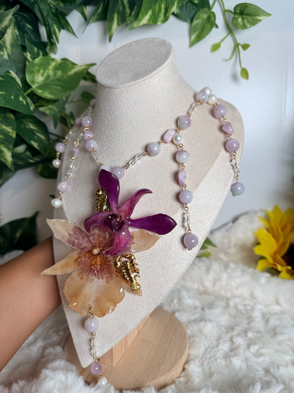 Spider Orchid & Dendrobium Amethyst Necklace