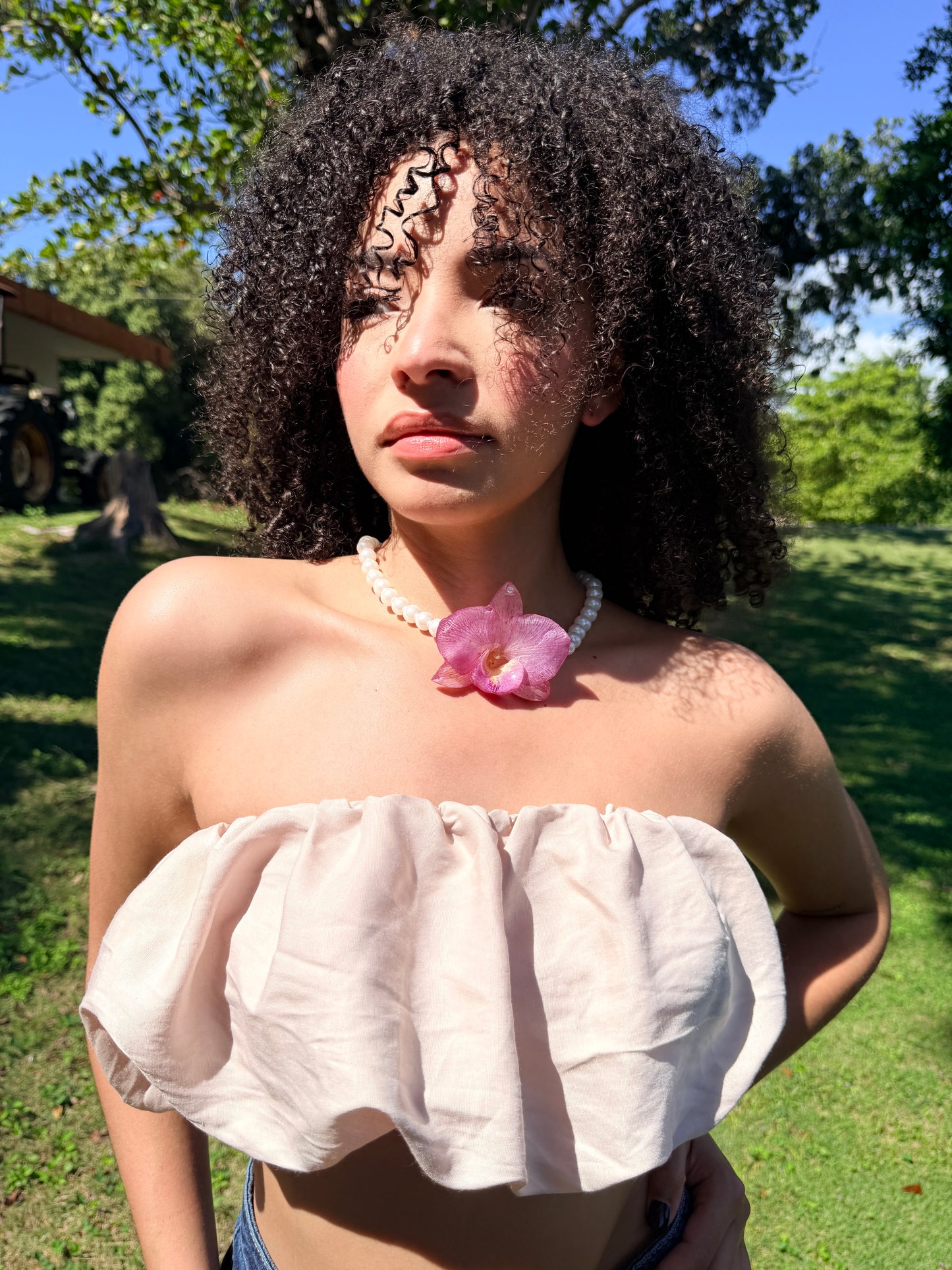Pinky Orchid pearl necklace Choker