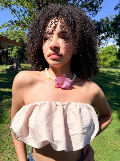Pinky Orchid pearl necklace Choker