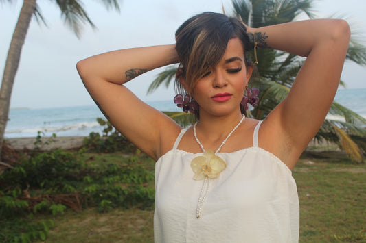 Pearl + Orchid necklace