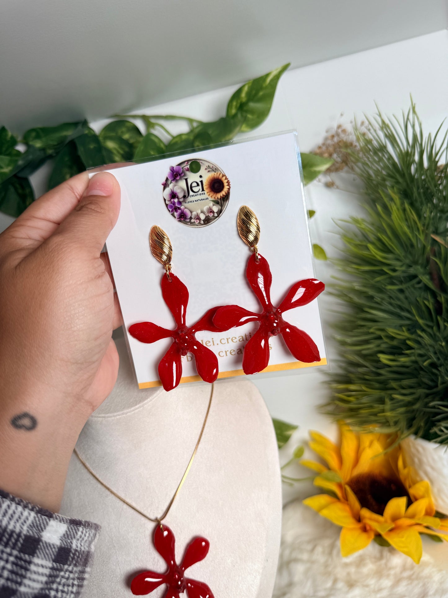 Red Orchid earings