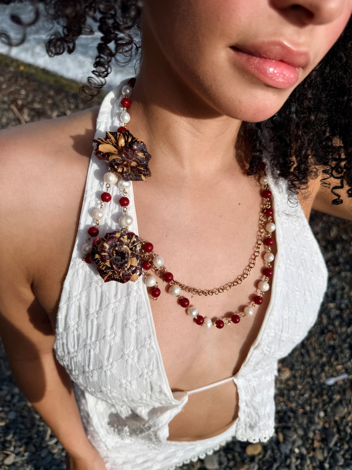 Crimson Rose Cascade Necklace