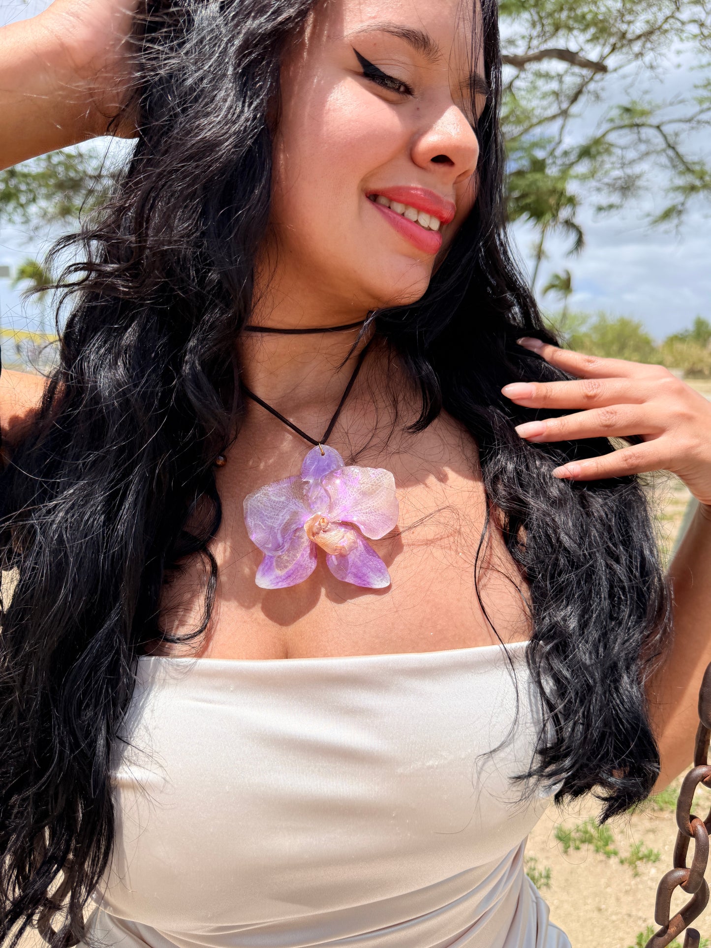 Amethyst Phalaenopsis Leather Choker